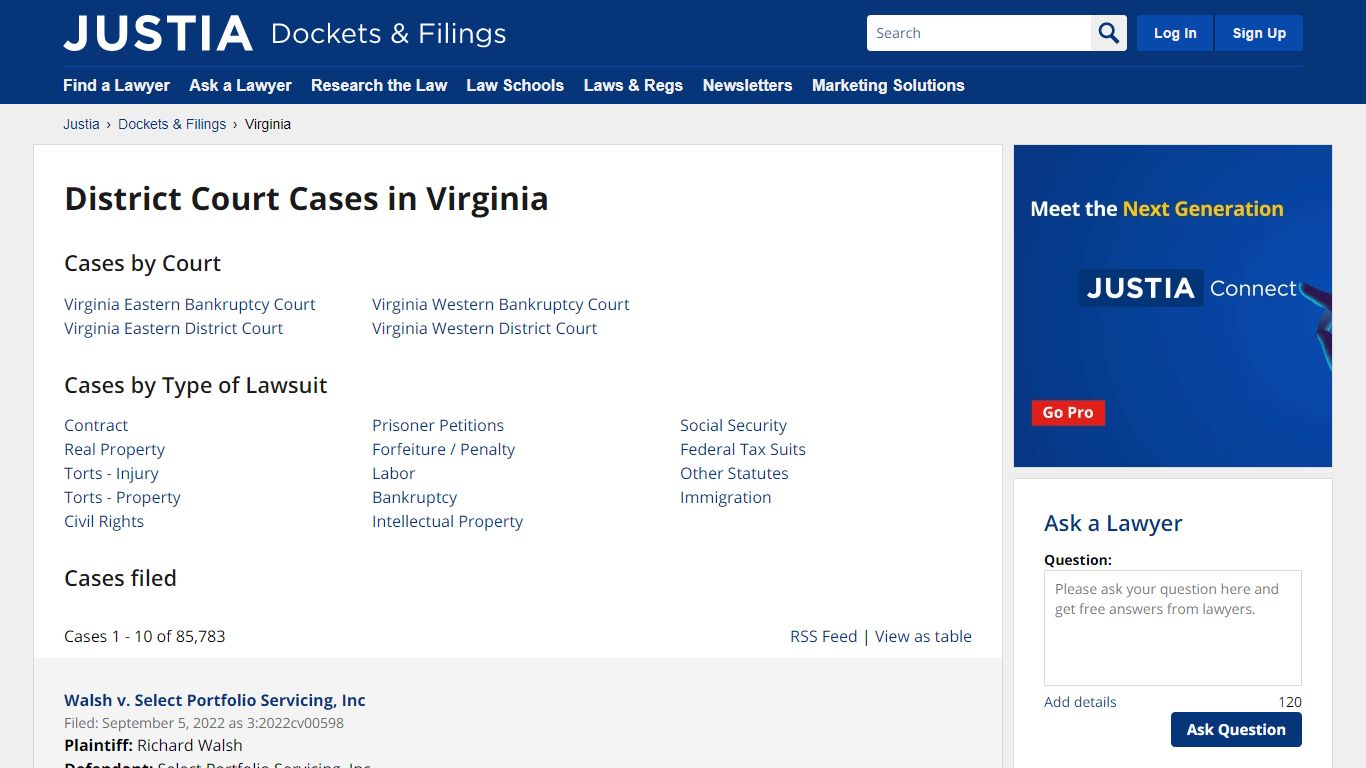 Cases, Dockets and Filings in Virginia | Justia Dockets & Filings